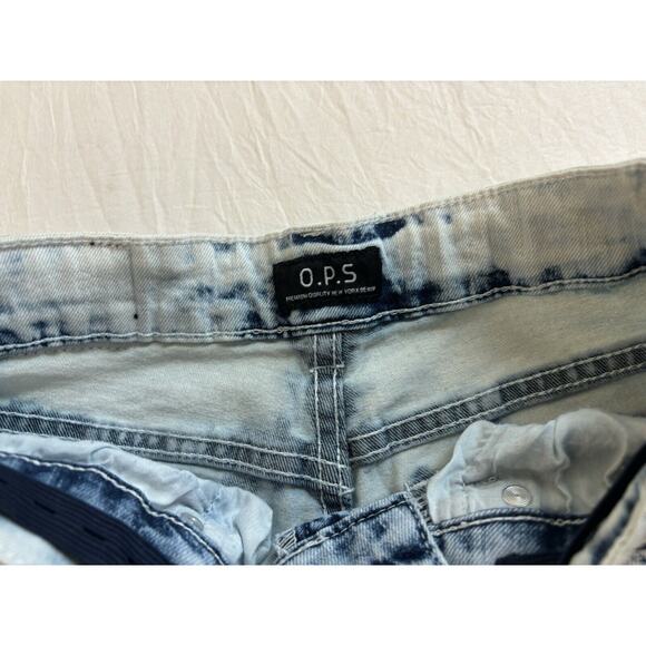 OPS Boys Size 10 Biker Jeans Bleached Blue Side Tape Excellent Adjustable Waist - Picture 3 of 4